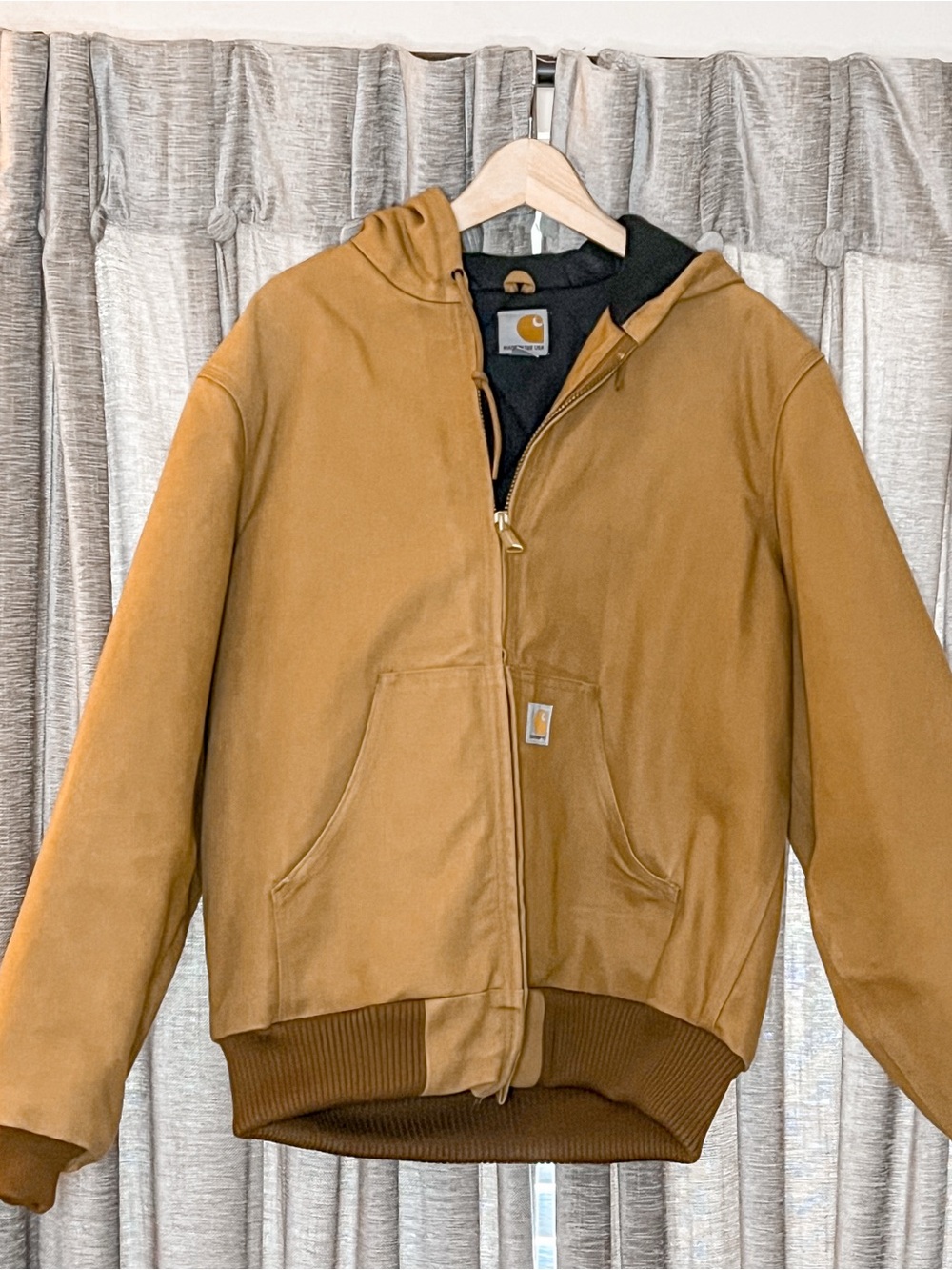 Carhartt Men’s Washed Duck Active Brown Hooded Work Jacket Size Small